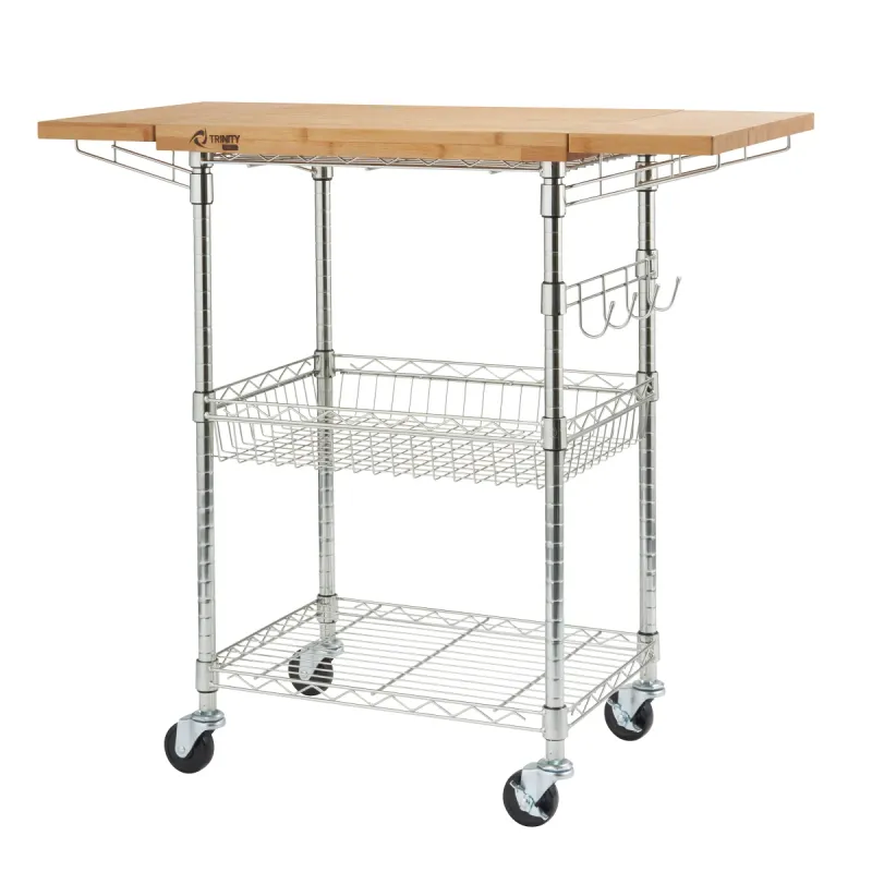 Trinity Pro Storage Expandable Bamboo Kitchen Cart Colour: Chrome