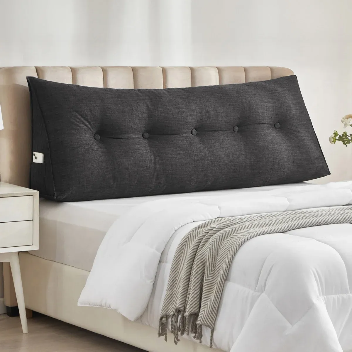 ESSENTIAL COMFORT HEADBOARD PILLOW 8″ X 59″ X 20″ Color: Dark Grey