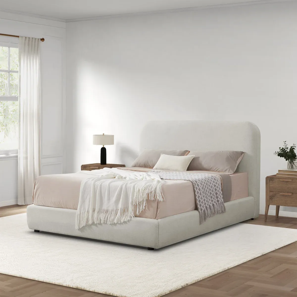 Aiden &amp; Ivy Curved Upholstered Queen Bed Color: Cream