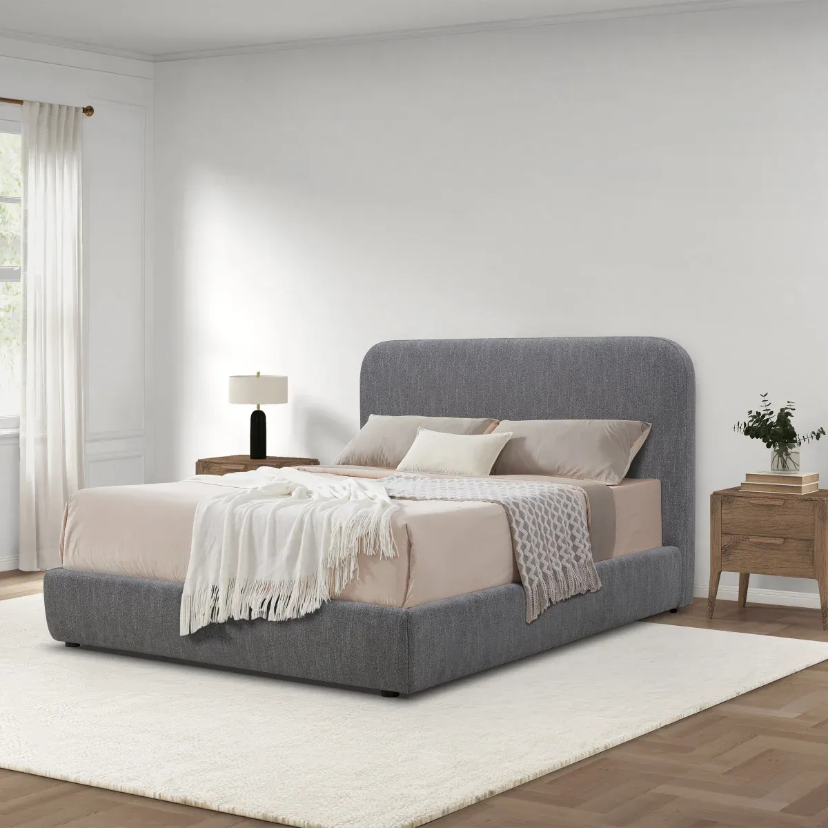 Aiden &amp; Ivy Curved Upholstered Queen Bed  Color: Grey
