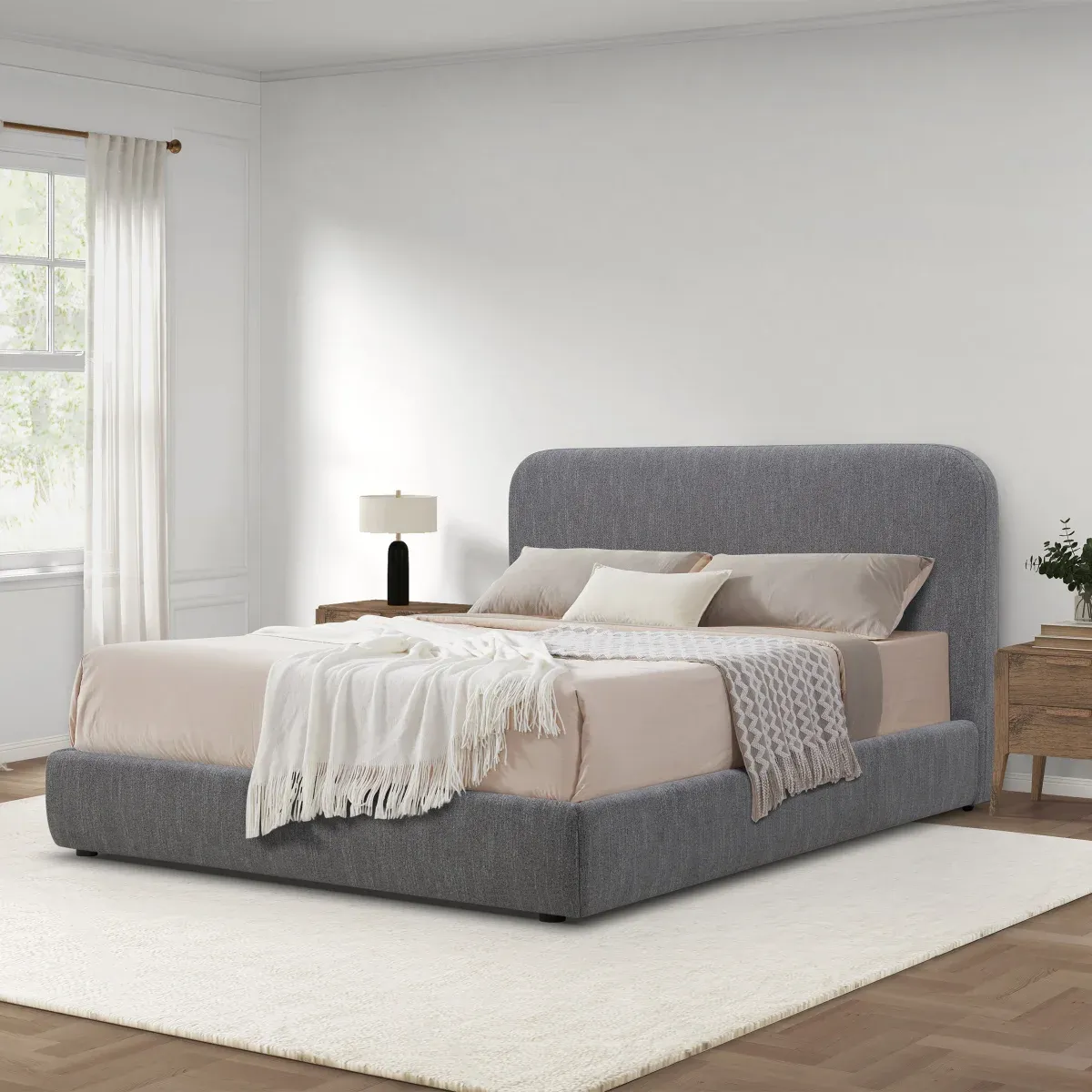 Aiden &amp; Ivy Curved Upholstered King Bed Color: Grey