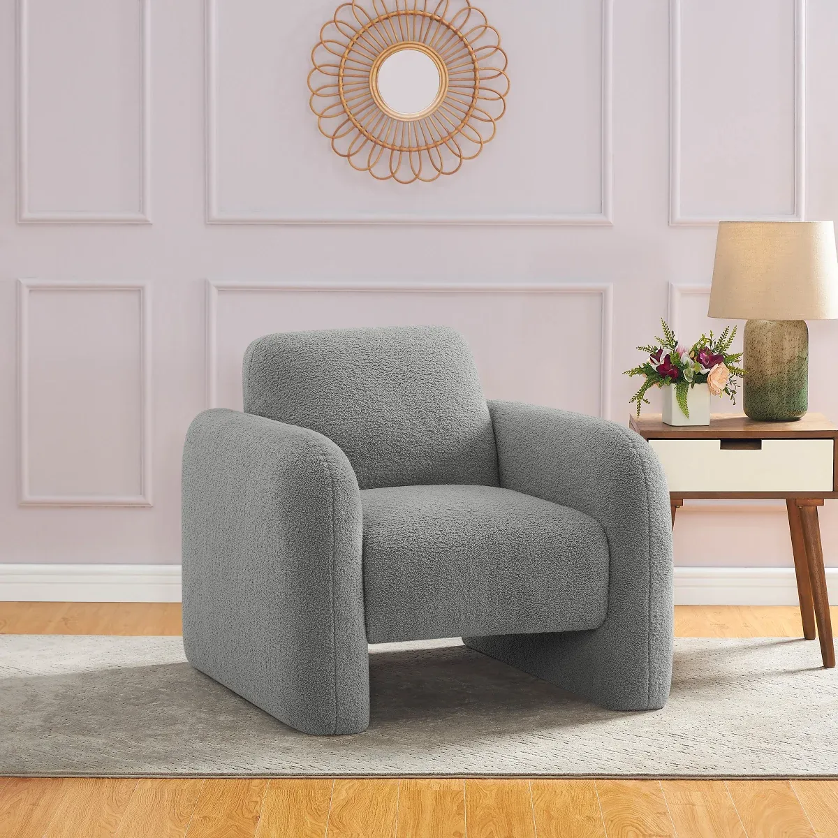 Thomasville Cassidy Bouclé Fabric Accent Chair Color: Grey