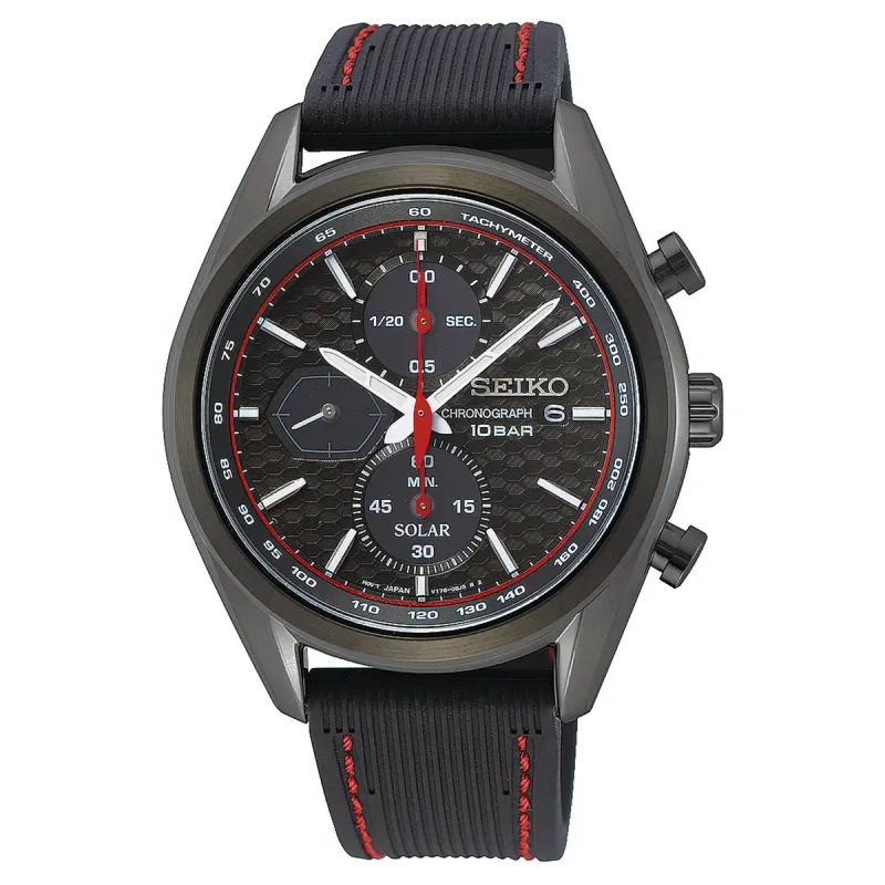 SEIKO  Solar Black Dial Black Silicone Men&#39;s Watch SSC777P1
