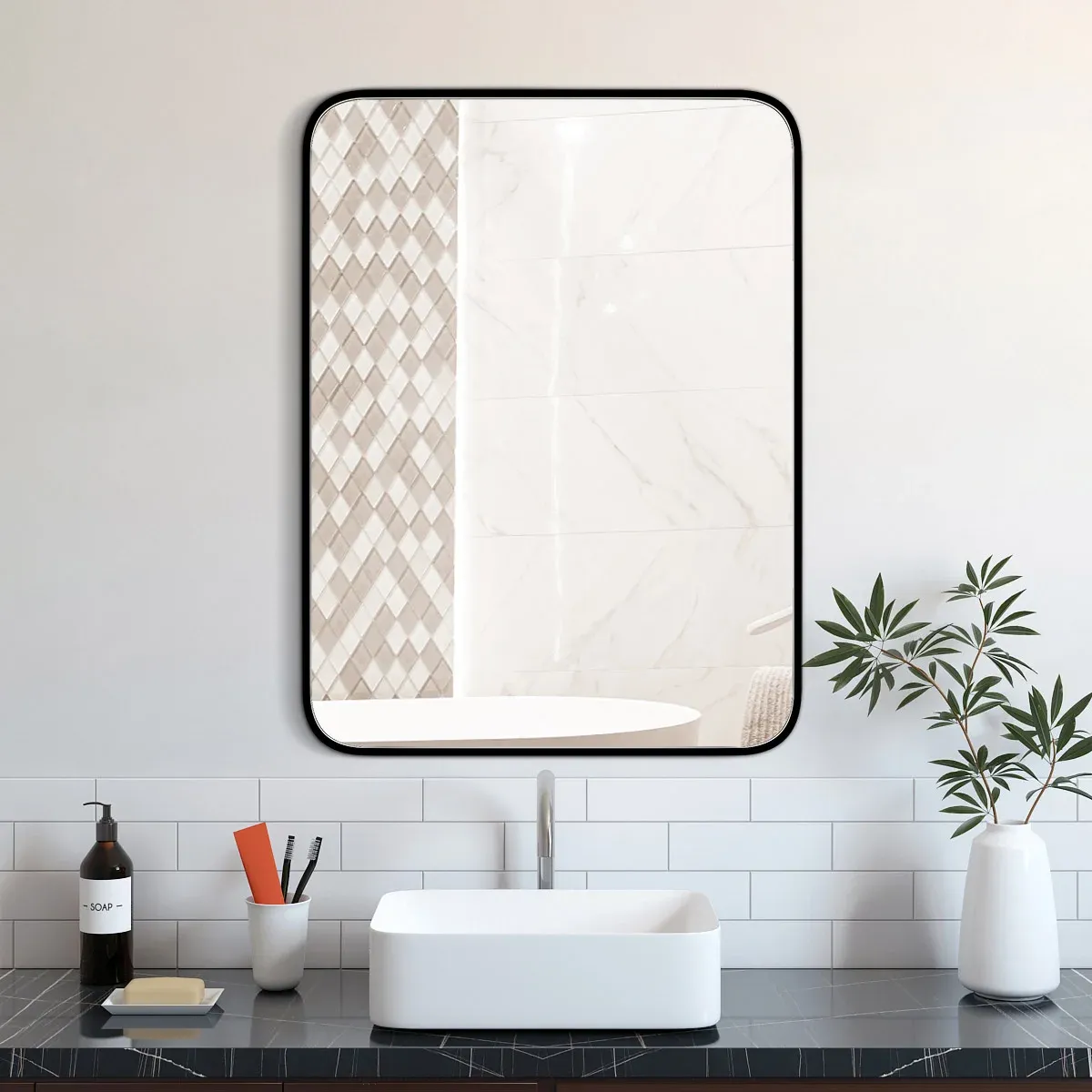 Appollo Remi Framed Metal Mirror  Size: 60.96 cm x 91.44 cm (24 in. x 36 in.) Black