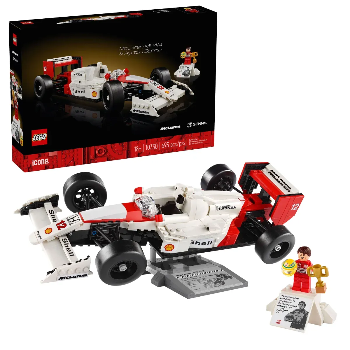 LEGO Icons McLaren MP4/4 &amp; Ayrton Senna Model Race Car 10330