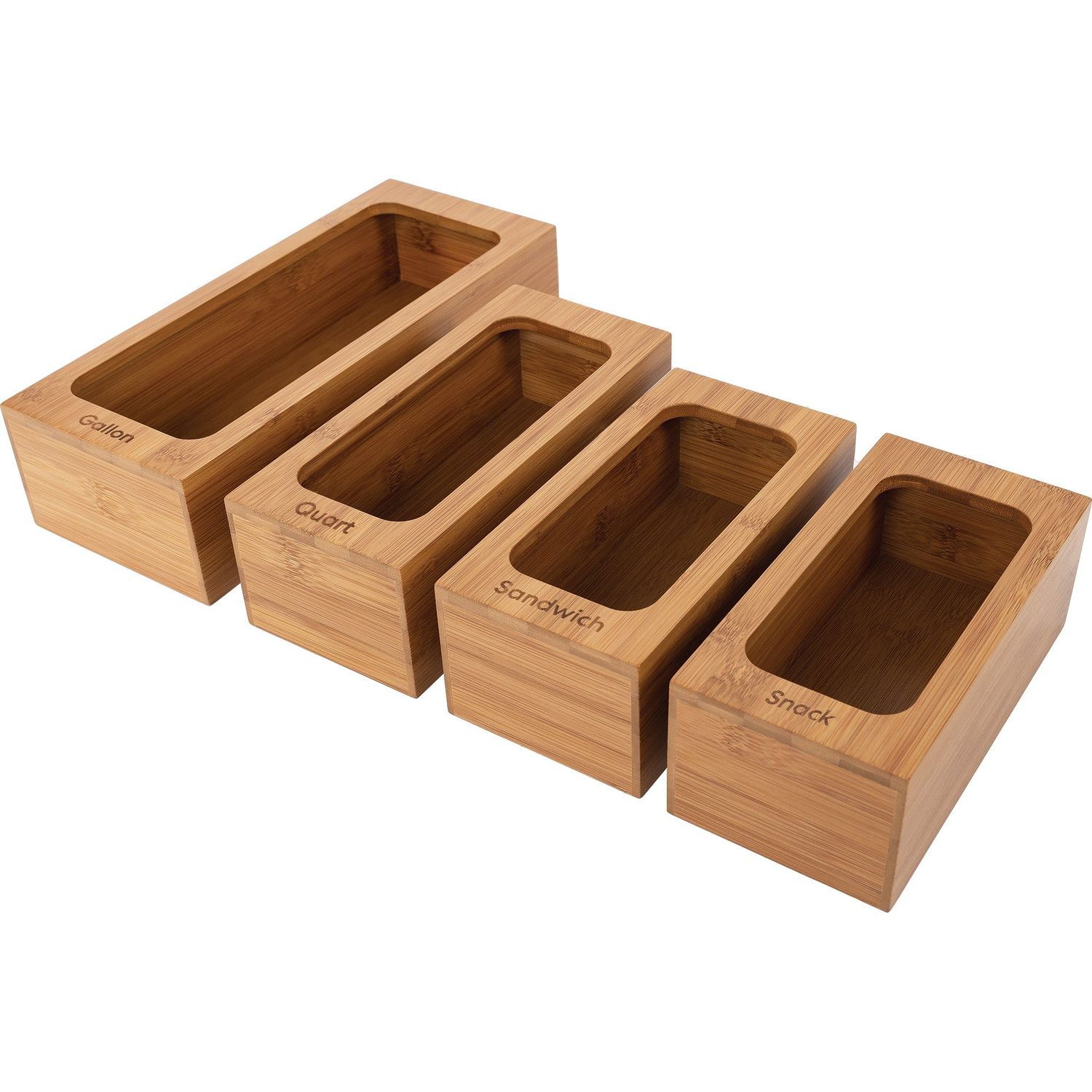 Seville Classics Bamboo Bag Storage Organizer, Set of 4  Colour: Brown