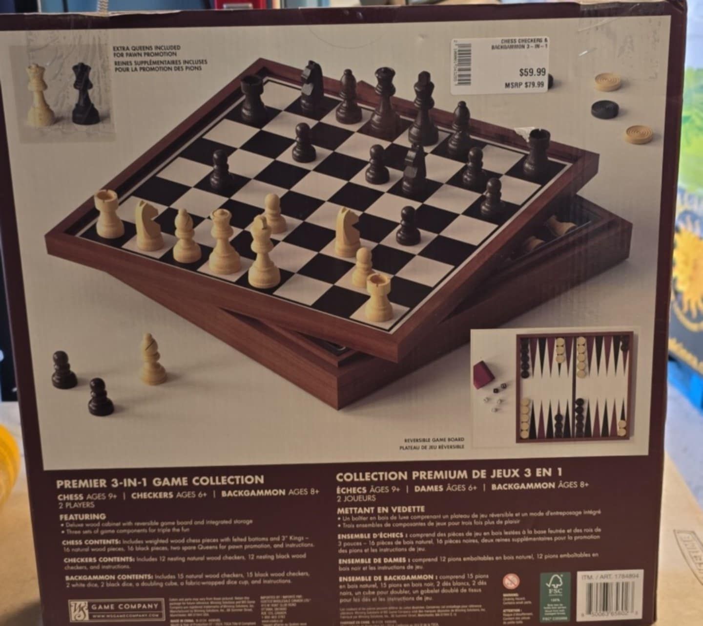 CHESS CHECKERS &amp; BACKGAMMON 3-IN-1