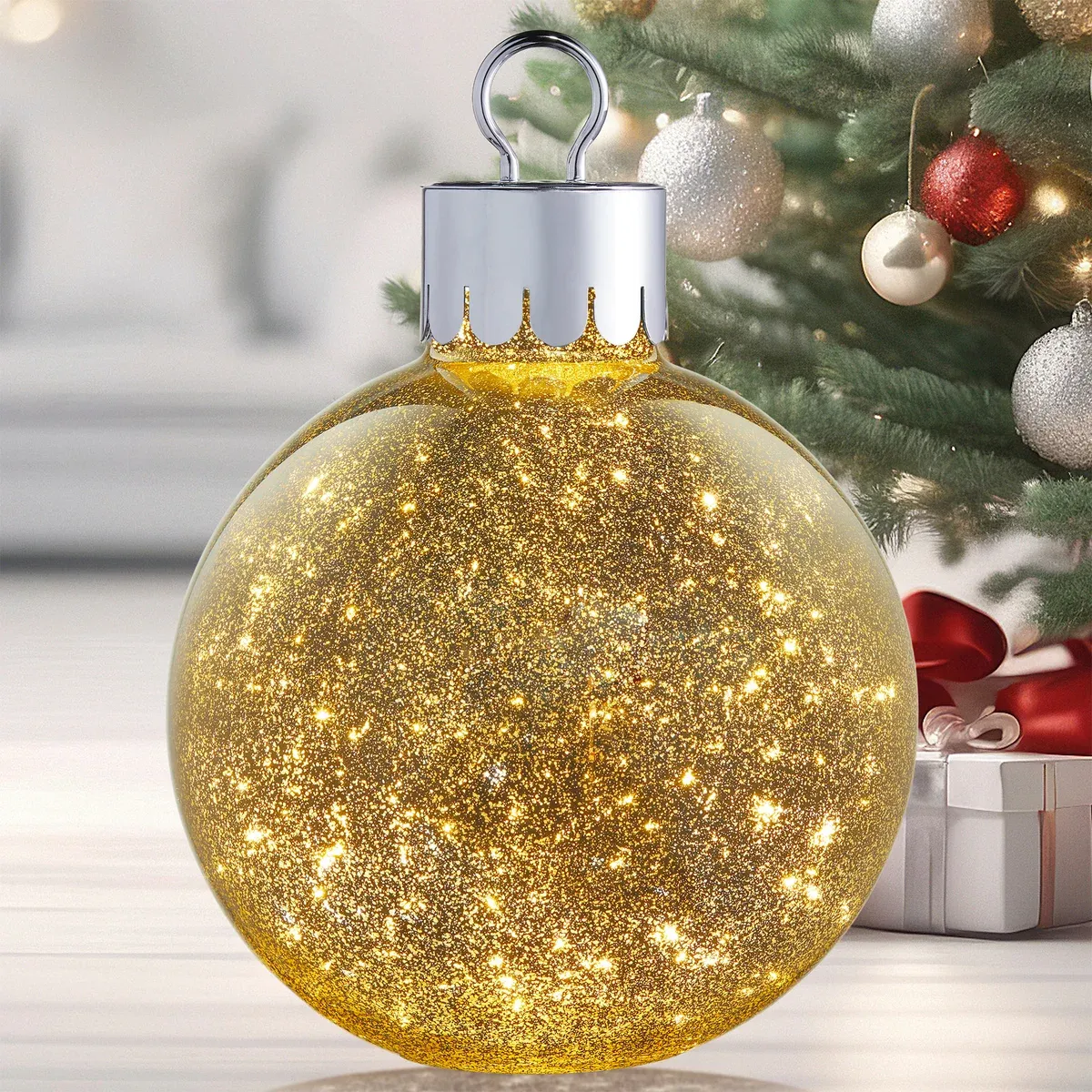 Oversized 15.7&quot; Glass Tabletop Ornament with LED Lights Color: Gold