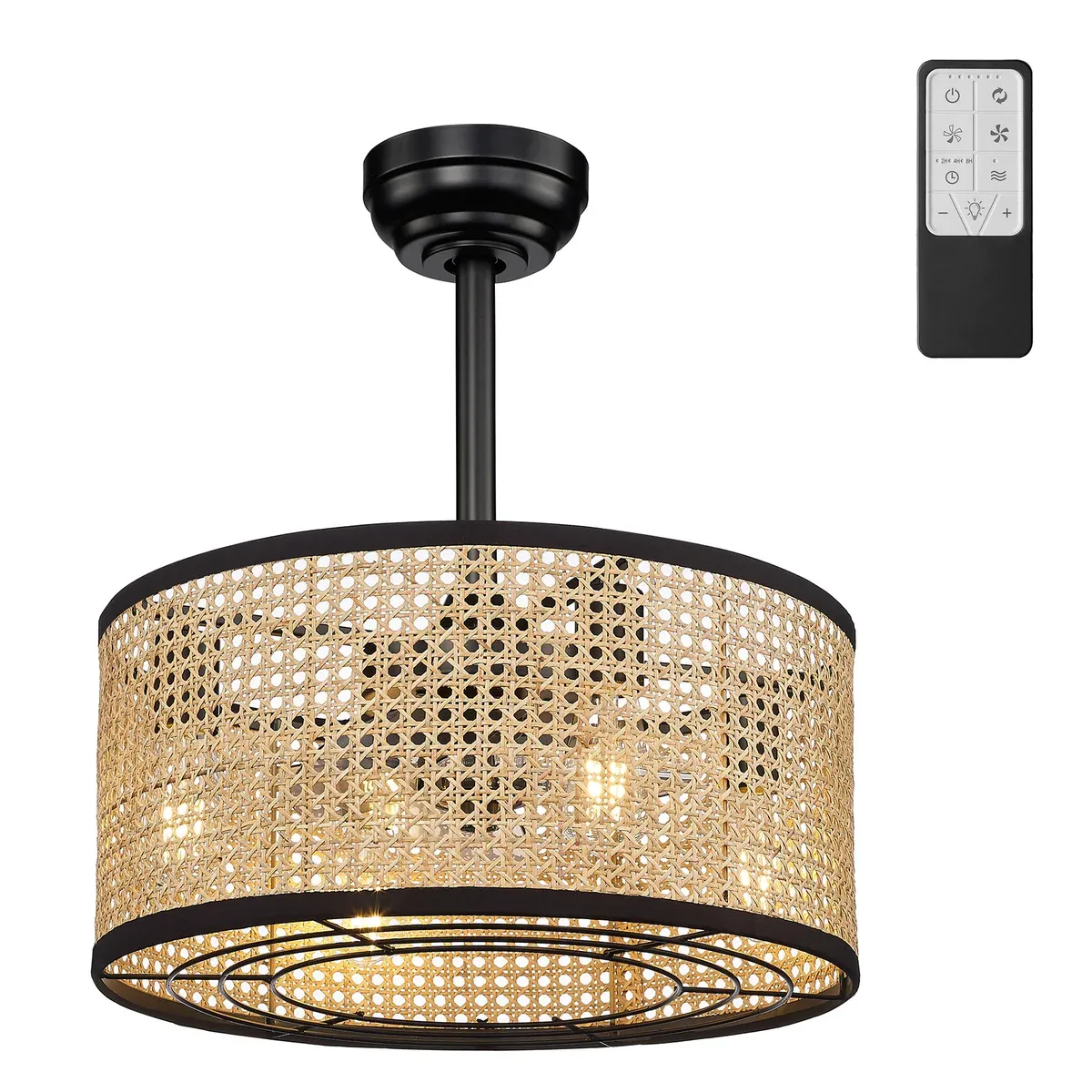 OVE Decors Prima 4-Light Ceiling Fan with Rattan Shade &amp; Remote Control