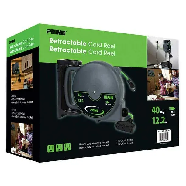 PRIME 3 Outlet 40 ft. (12.2 m) Heavy-duty Retractable Cord Reel