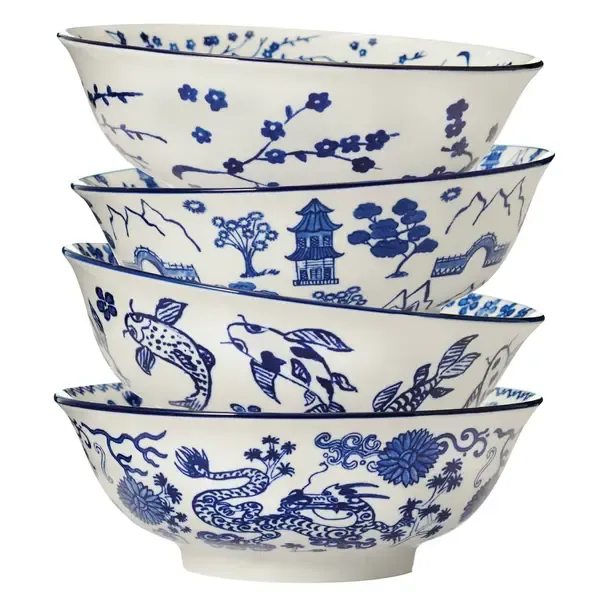 Maison Neuve Porcelain Noodle Bowl set with Chopsticks, 8-pieces