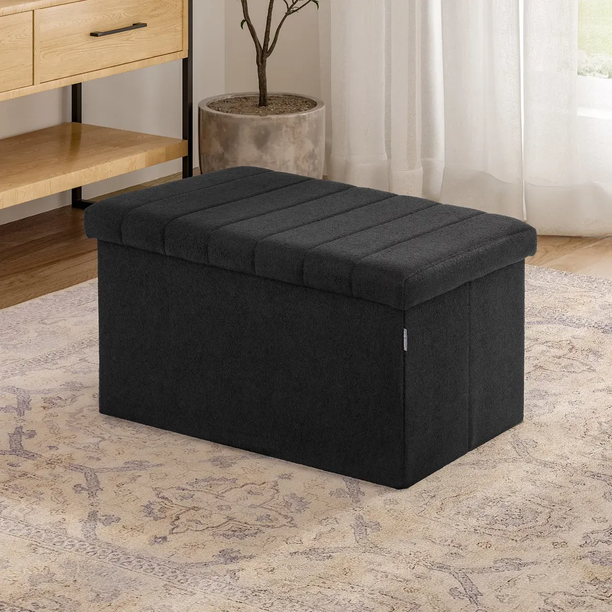 Seville Classics Foldable Trunk Ottoman Black