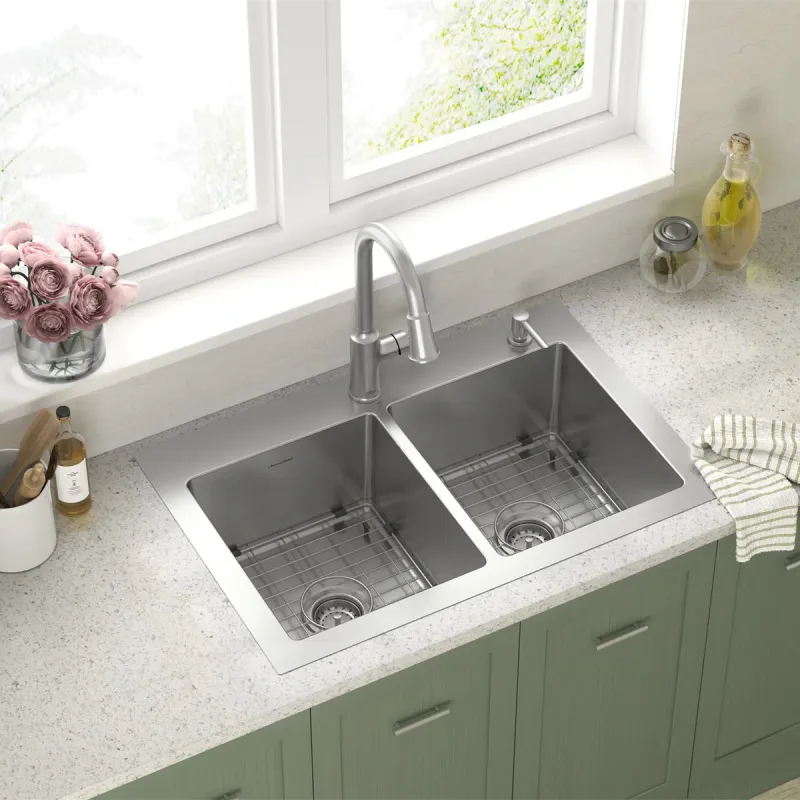 American Standard Raviv 32-Inch Stainless Steel Kitchen Sink With Pull-Down Faucet Double Bowl