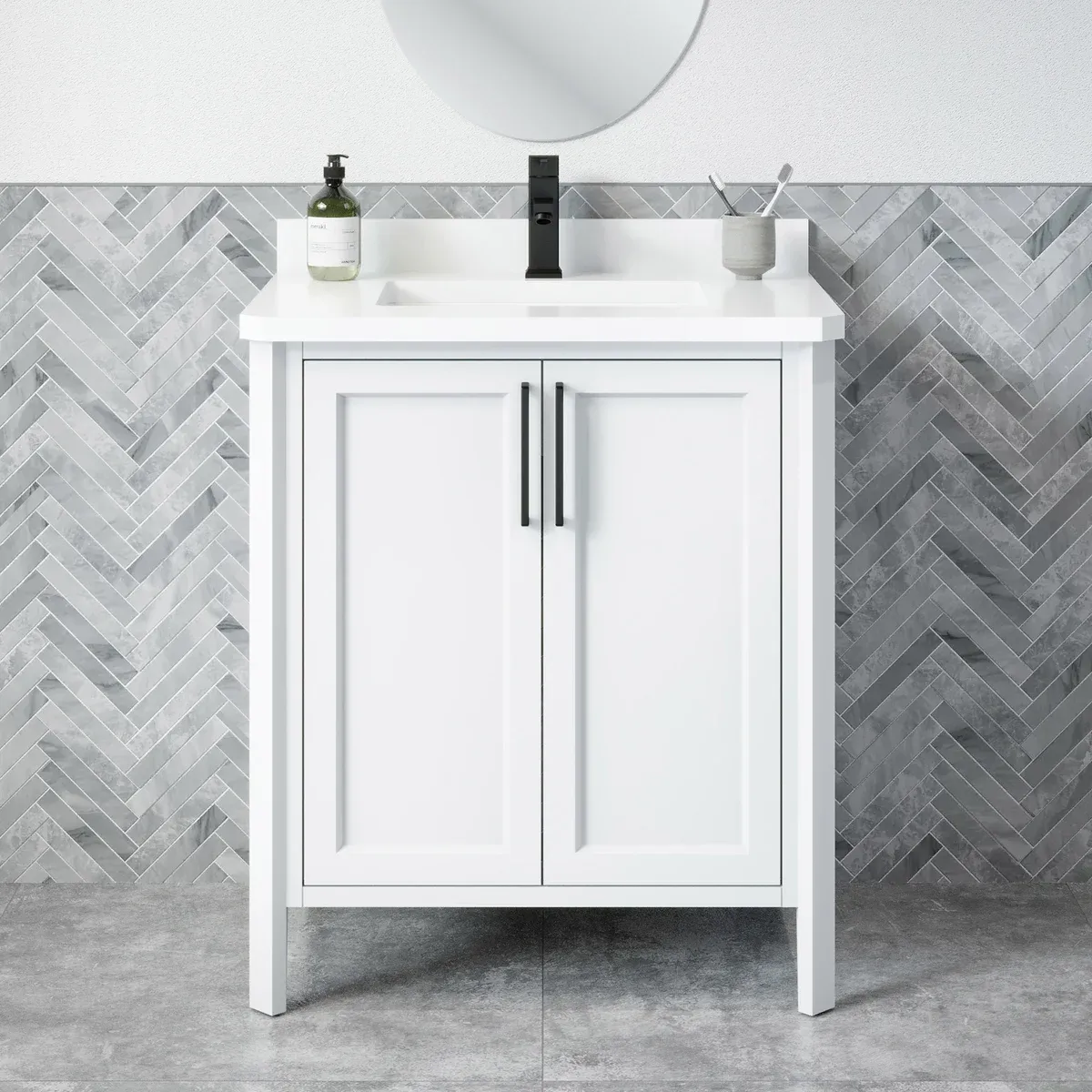 OVE Decors Flora 30 in. Vanity in White with White Quartz Countertop  Colour White