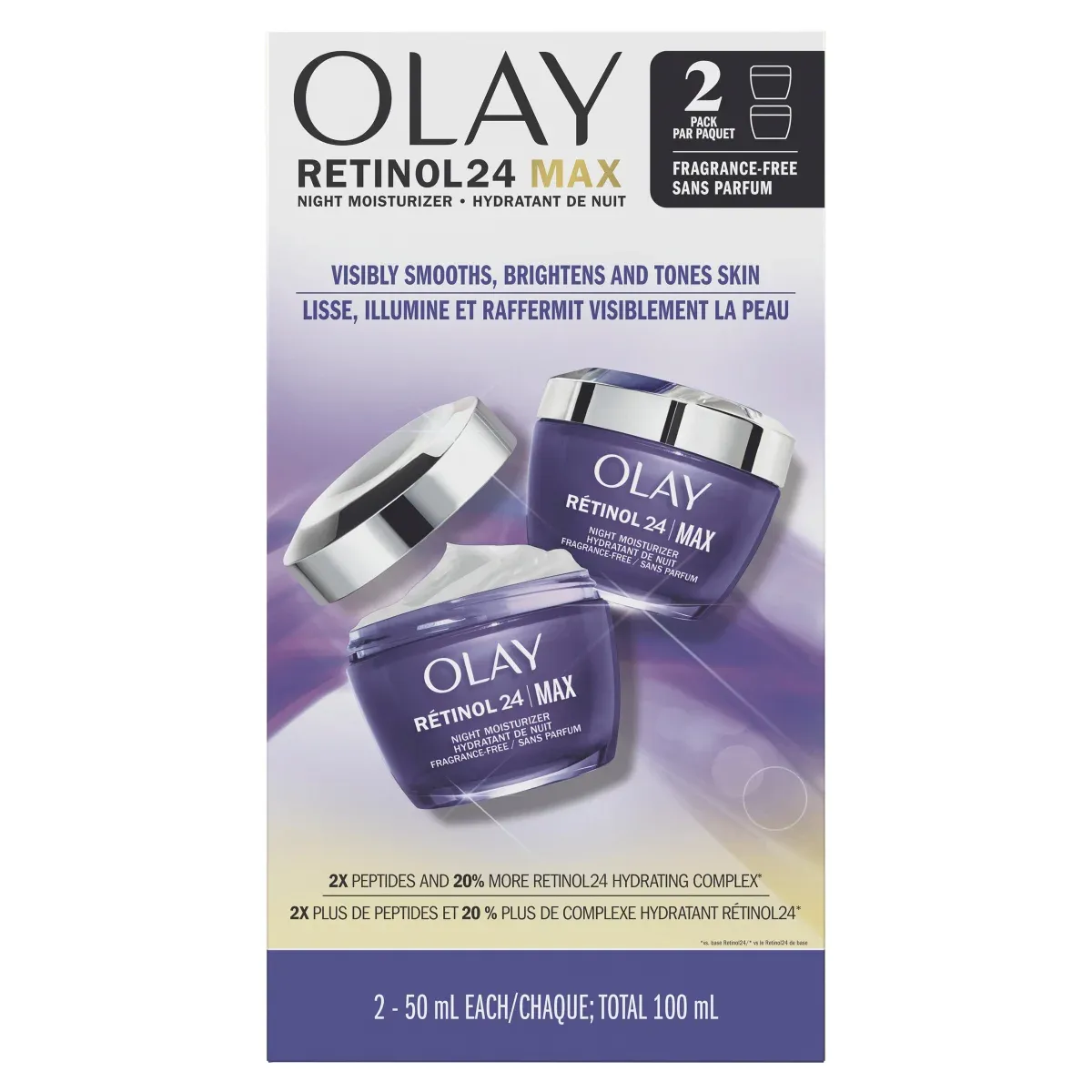 Olay Regenerist Retinol24 MAX Night Moisturizer, 2x50mL
