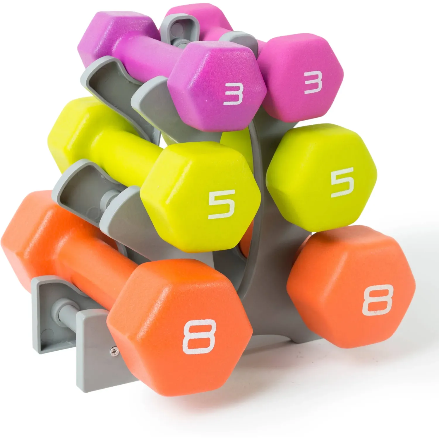 Tone Fitness 32 lb Dumbbell Set with Rack 6 pc u