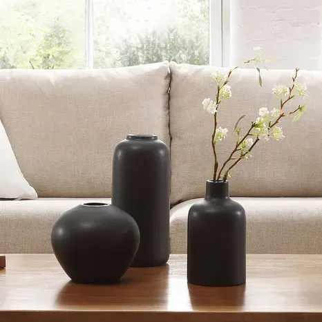 vcny handcrafted stoneware vases set of 3 black
