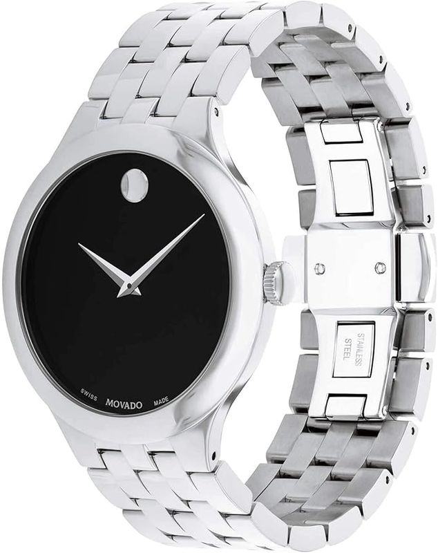 Movado 0607415 Unisex Veturi Black Dial Silver Tone Case Watch
