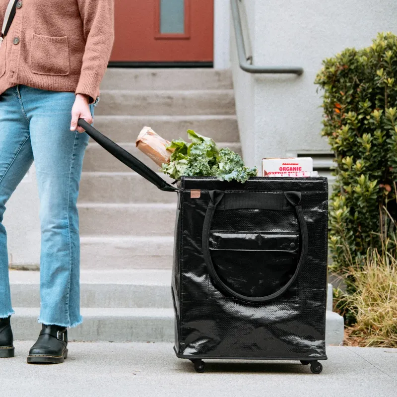CleverMade Foldable Tote Bag on Wheels Color Black