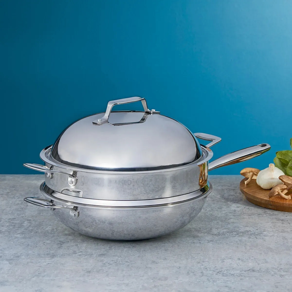 Stainless Steel 12.5&quot; Wok with Lid and Steamer