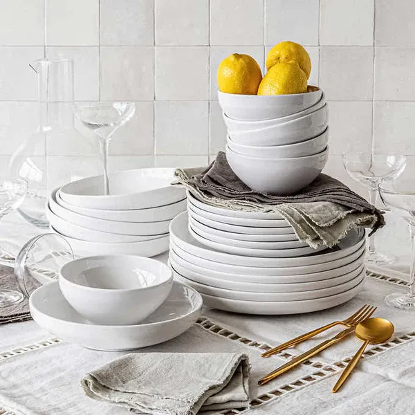Overandback ST GERMAIN Porcelain Dinnerware Set, 24-piece Colour White