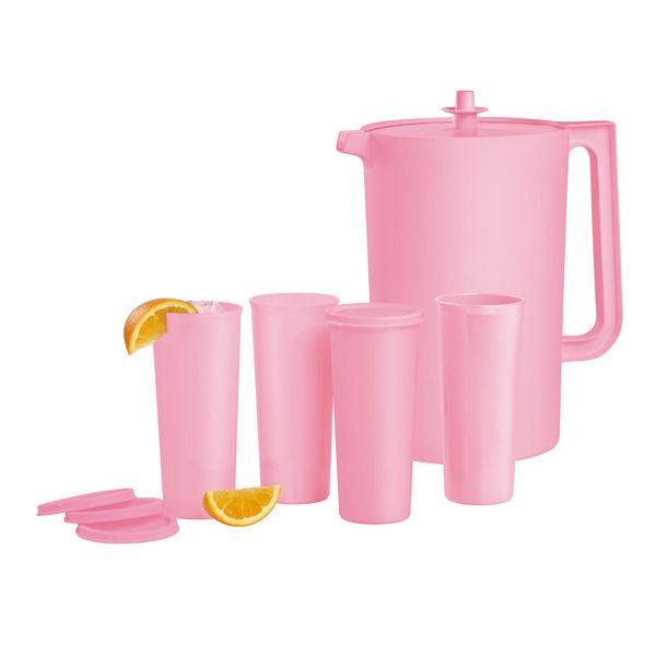 Tupperware Heritage Pitcher &amp; 4-Tumbler Set With Lids Colour   Pink