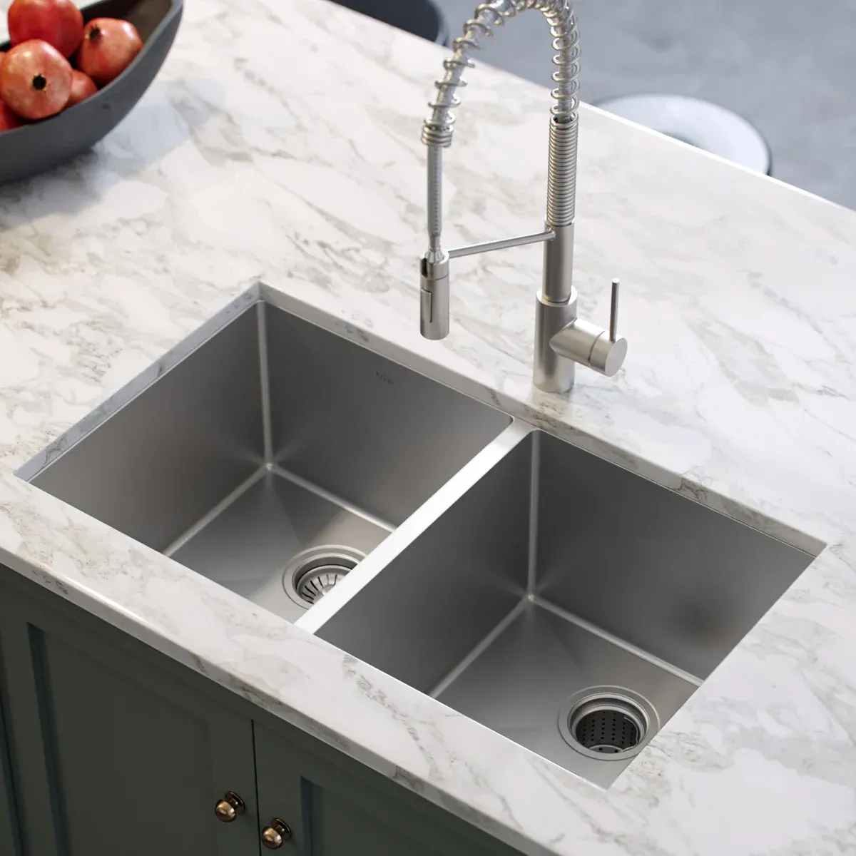 KRAUS Undermount Double Bowl Stainless Steel Sink, 33 in. Split: 50/50 Split