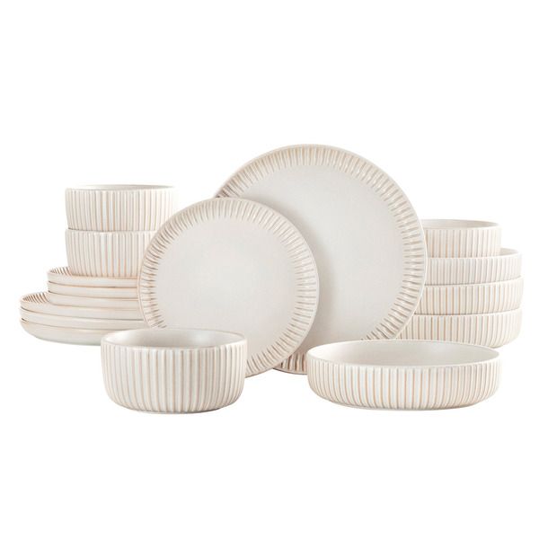 Maison Neuve 16 Piece Windsor Stoneware Dinnerware Set  Cream