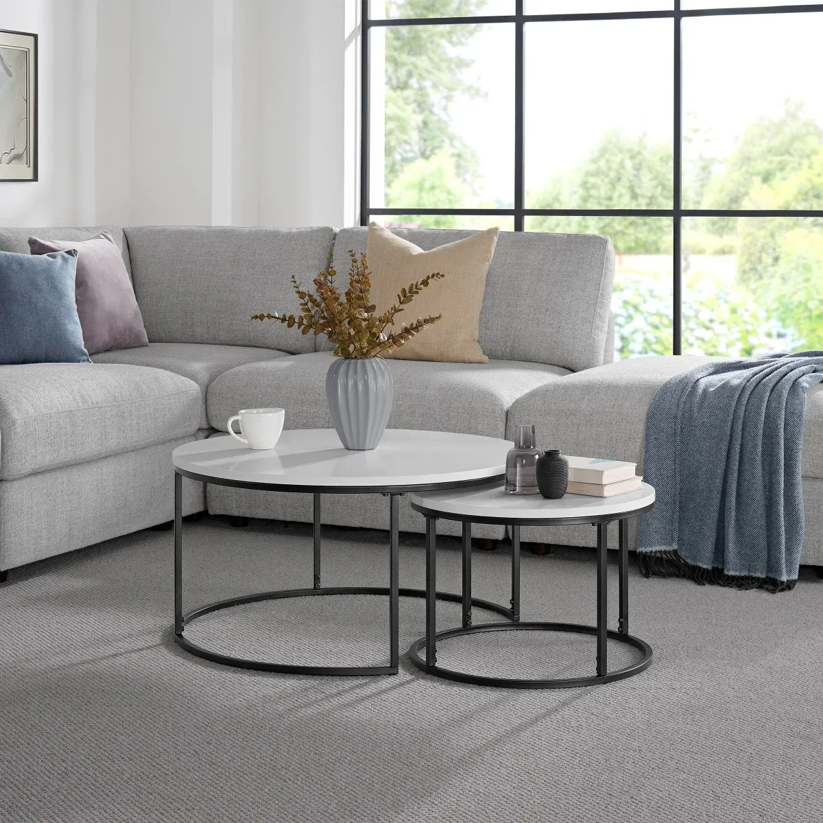 Bayside Furnishings 2-piece Nesting Table Set with Quartz Table Top, 80 cm (31.5 in.) and 52 cm (20.5 in.) Colour Multi