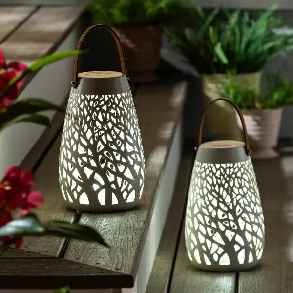 EVERGREEN CERAMIC LED LANTERN 2 PACK