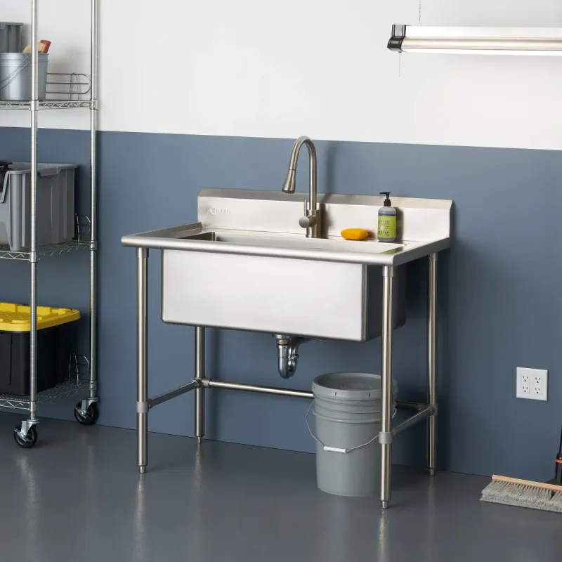 TRINITY 32 in. x 16 in. Stainless-steel Utility Sink with Pullout Faucet