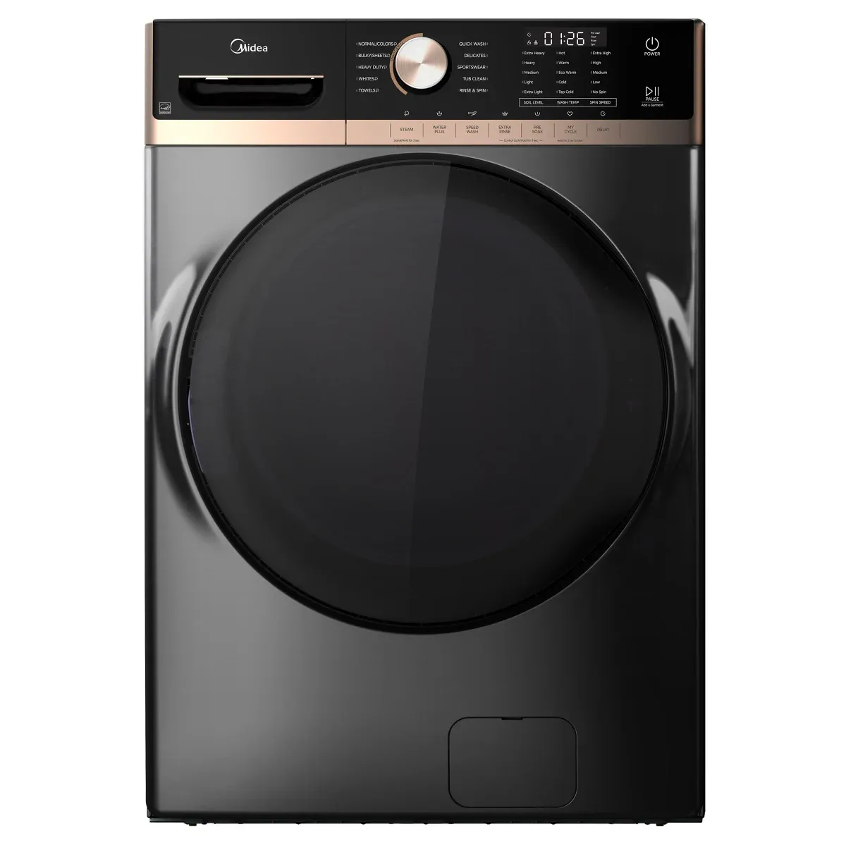 Midea 5.2 cu ft. Metallic Grey Front Load Washer with Steam Care ColourBlack