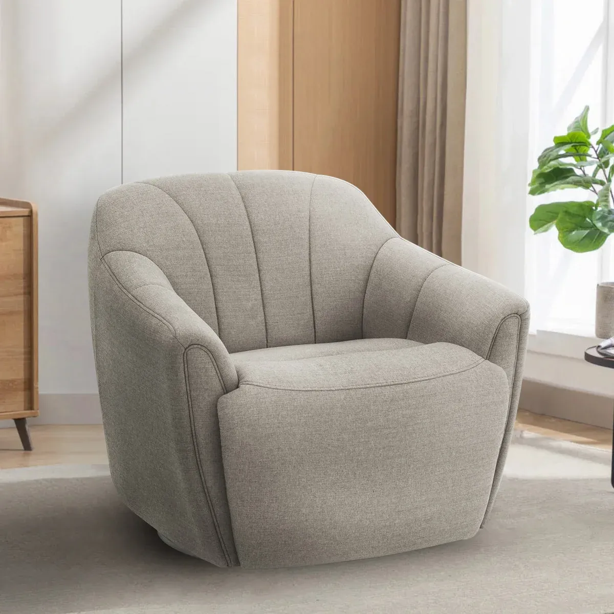 Fiona Fabric Swivel Chair with Power Footrest Colour : Beige