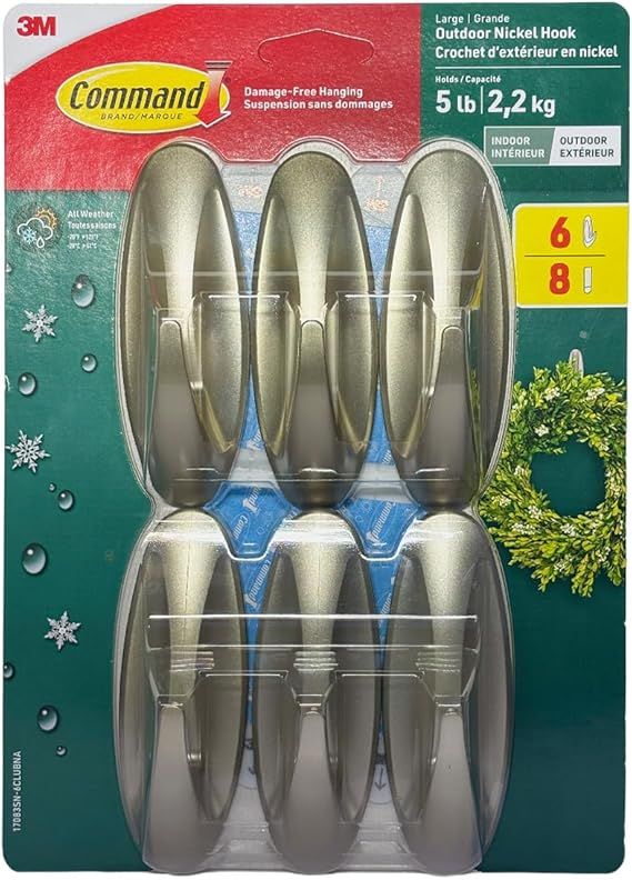 Command Large Nickel Hook Indoor/Outdoor, 6 Pack