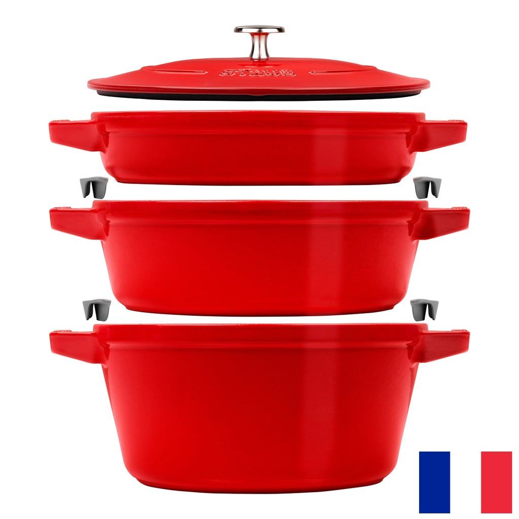 Staub 4-piece Stackable Cast Iron Cookware Set  red