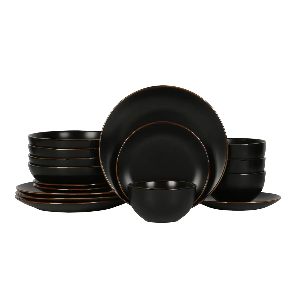 Stone Lain Brasa Stoneware Dinnerware Set, 16-pieces Colour: Black