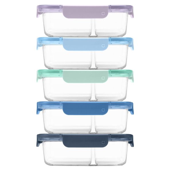 Ello Colour Lock Divided Glass Meal Prep Set, 10-piece