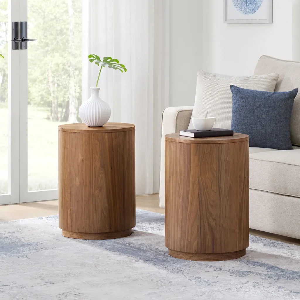 Finn Drum Side Tables, Set of 2  Color Brown