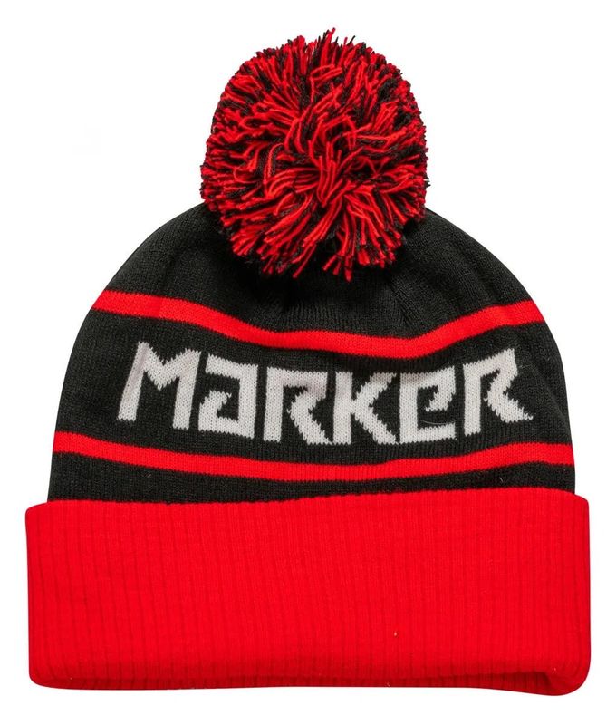 MARKER POMPOM BEANIE BLACK RED