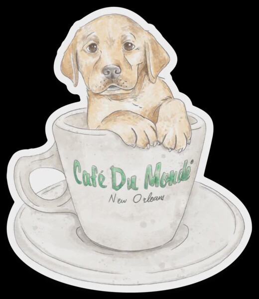 CAFE DU MONDE PUP IN A CUP DIE CUT STICKER
