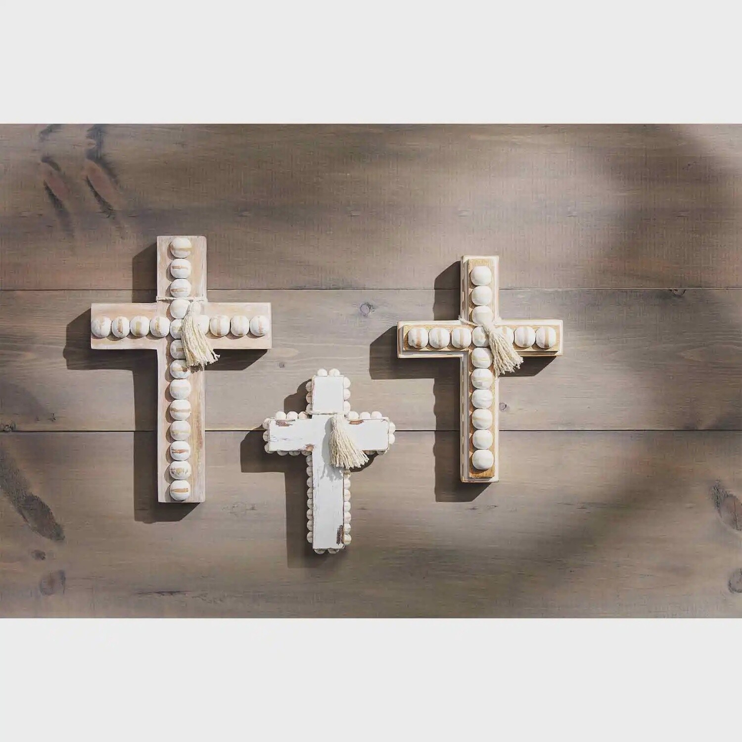 MEDIUM WOOD BEAD CROSS