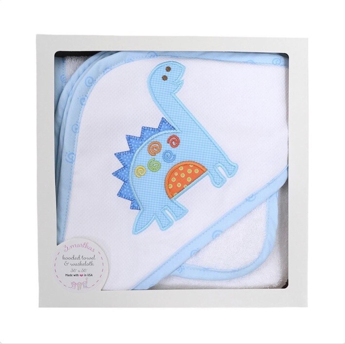 DINOSAUR HOODED TOWEL &amp; WASHCLOTH SET