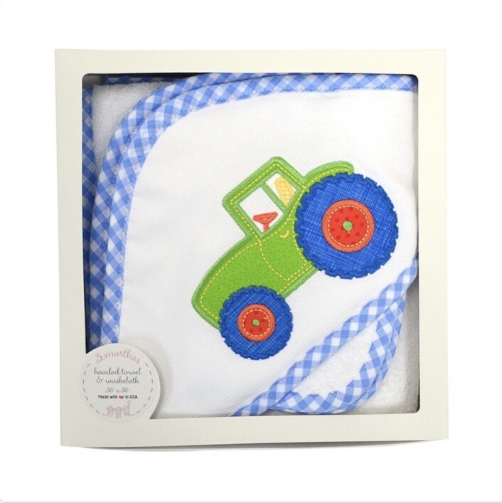TRACTOR HOODED TOWEL &amp; WASHCLOTH SET