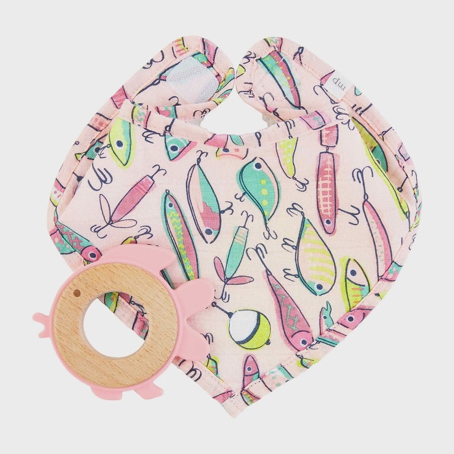 PINK FISHING LURE BIB &amp; TEETHER SET