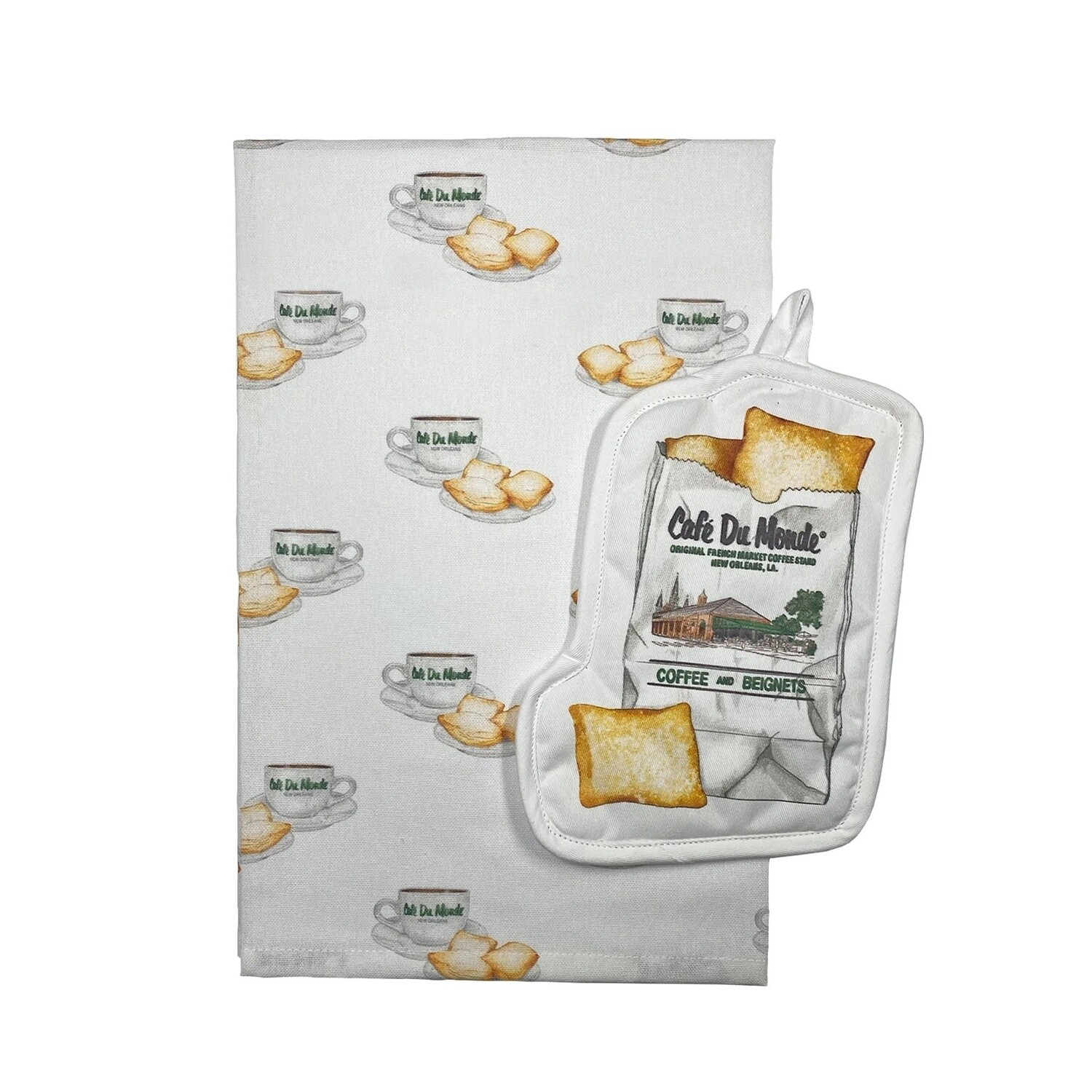 COFFEE &amp; BEIGNETS KITCHEN TOWEL &amp; POT HOLDER SET