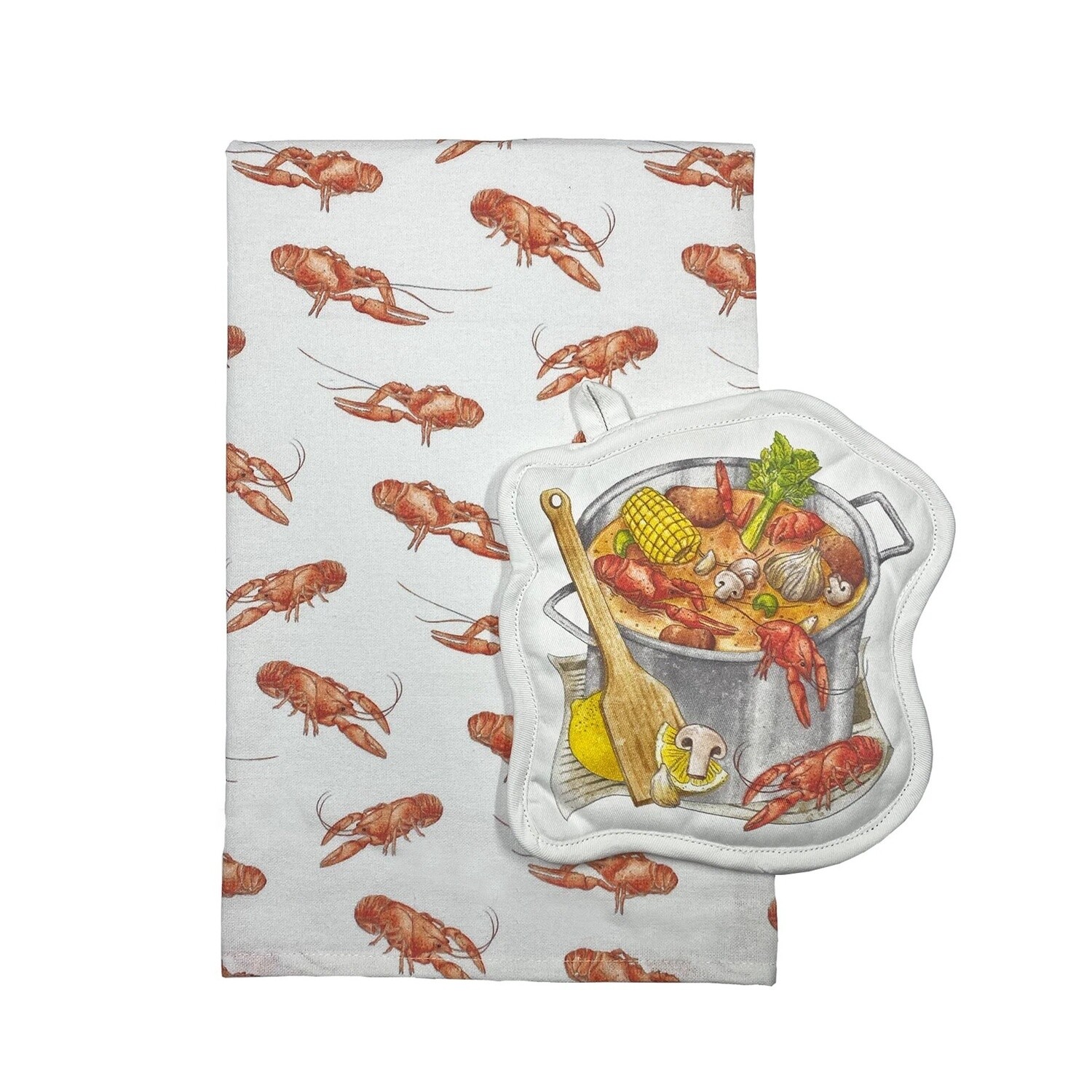 CRAWFISH BOIL KITCHEN TOWEL &amp; POT HOLDER SET
