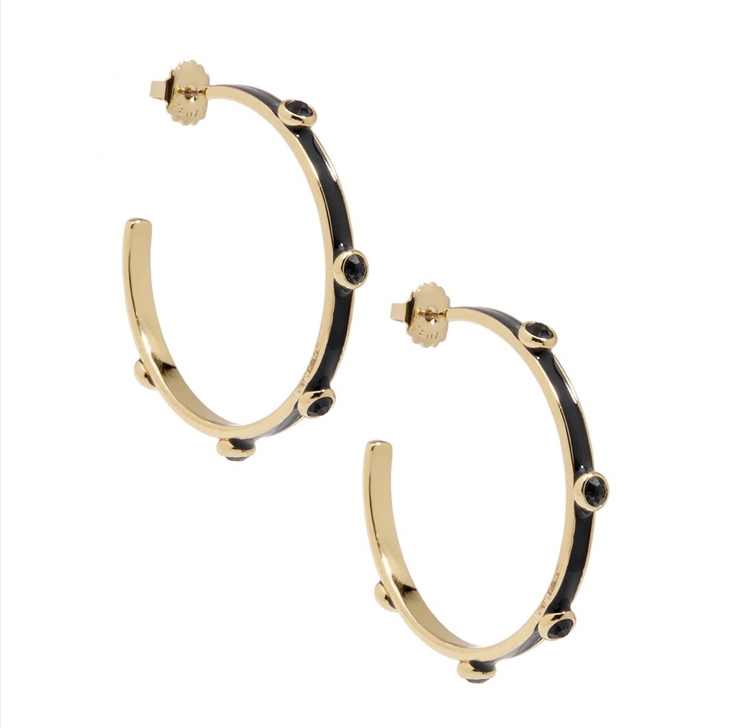 LARGE ENAMEL HOOP W CRYSTALS, Colour: BLACK