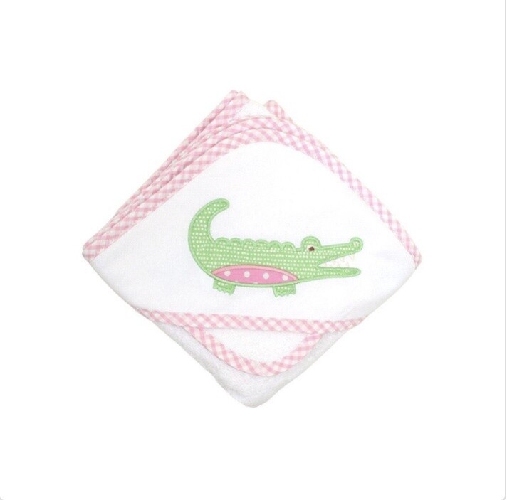 PINK ALLIGATOR HOODED TOWEL &amp; WASHCLOTH SET