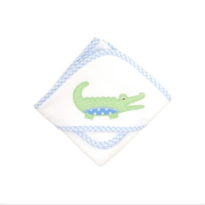 BLUE ALLIGATOR HOODED TOWEL &amp; WASHCLOTH SET