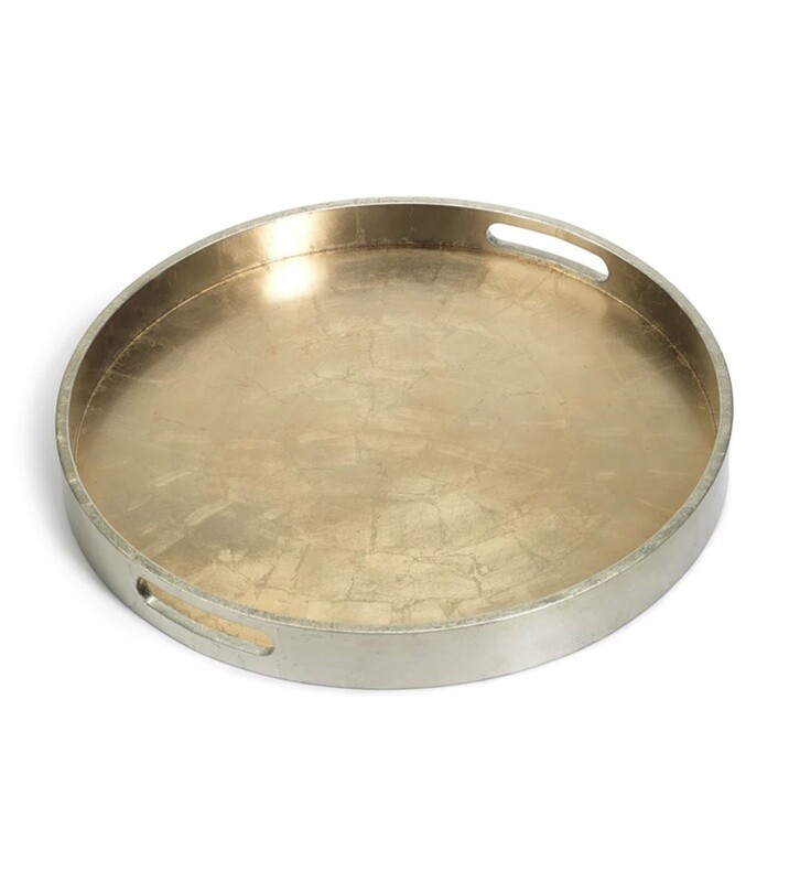 ROUND ANTIQUE GOLD&amp;SILVER SERVING TRAY